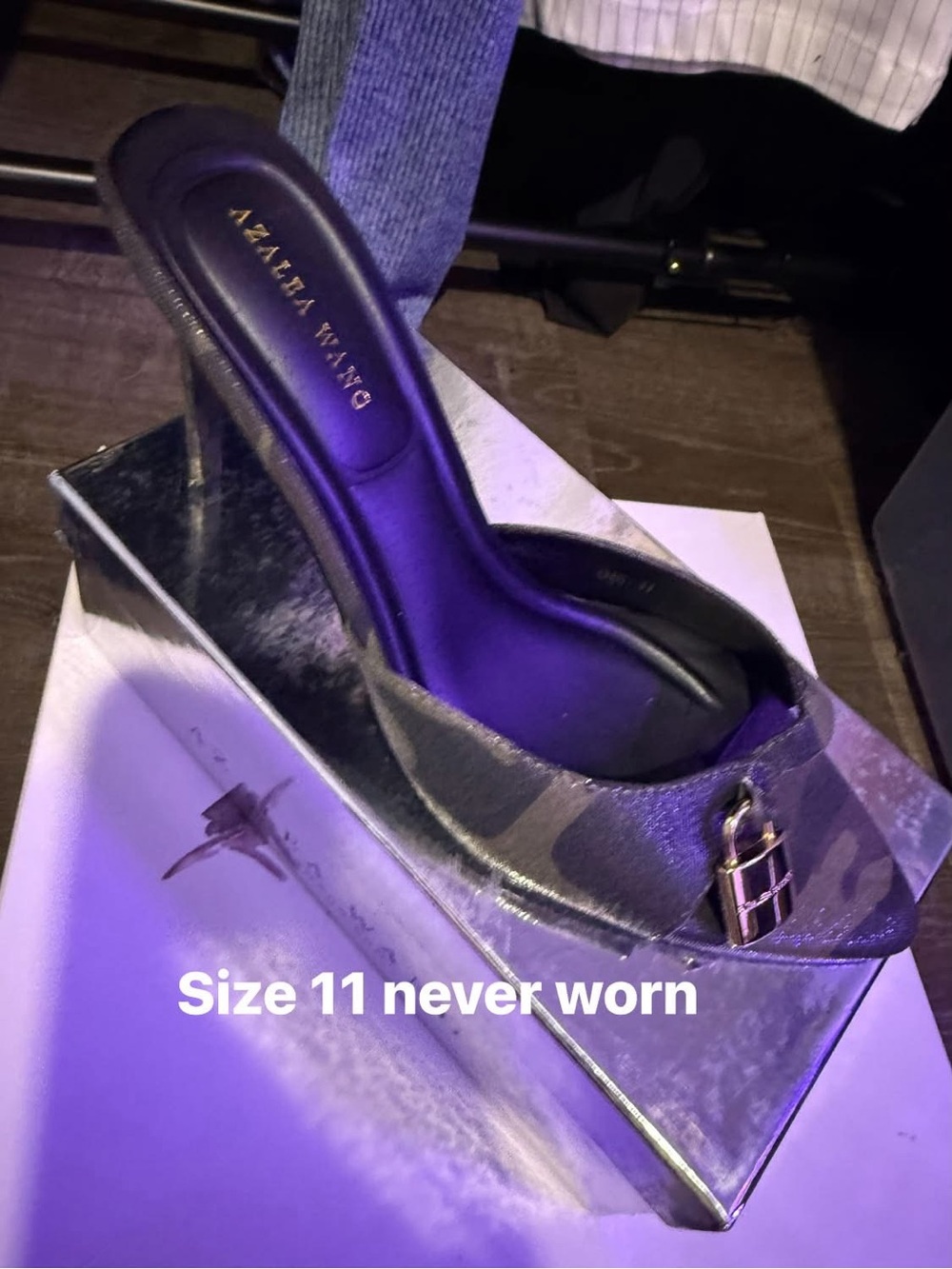 Azalea Wang Camo Open-Toe Slide Heel with Decorative Buckle